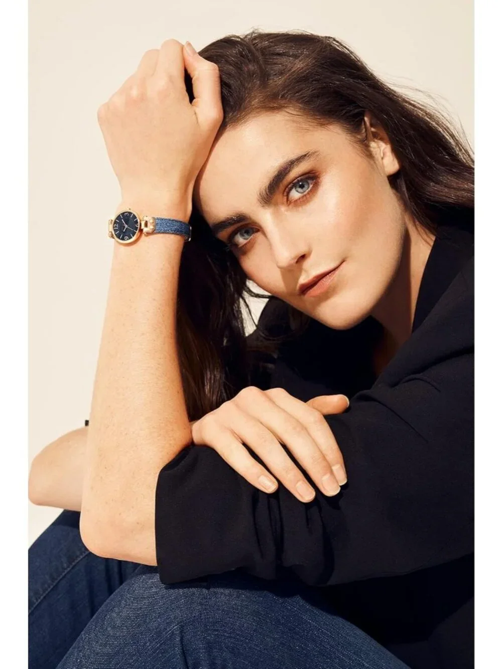 Anne Klein Women's Rose Gold Blue Leather Strap Analog Japanese Quartz Watch
